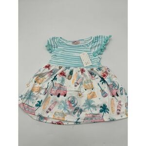 Pete By Lucy Girl's Size 6-12 Knit Tropical Print Summer Dress Blue/White NWT